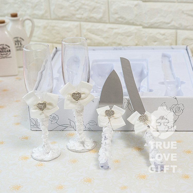 Wine Glass Knives And Forks Four Piece Set Western Wedding Set Romantic Gift Wine Glass cake decorating supplies