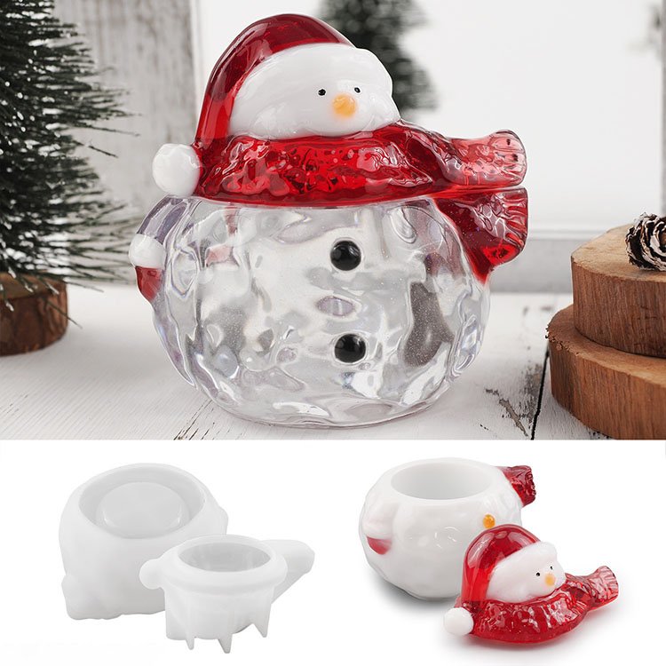 Christmas Snowman Storage Jar Silicone Molds DIY Gypsum Handmade Jewelry with Lid Box Decoration Ornament Resin Mold Handicrafts