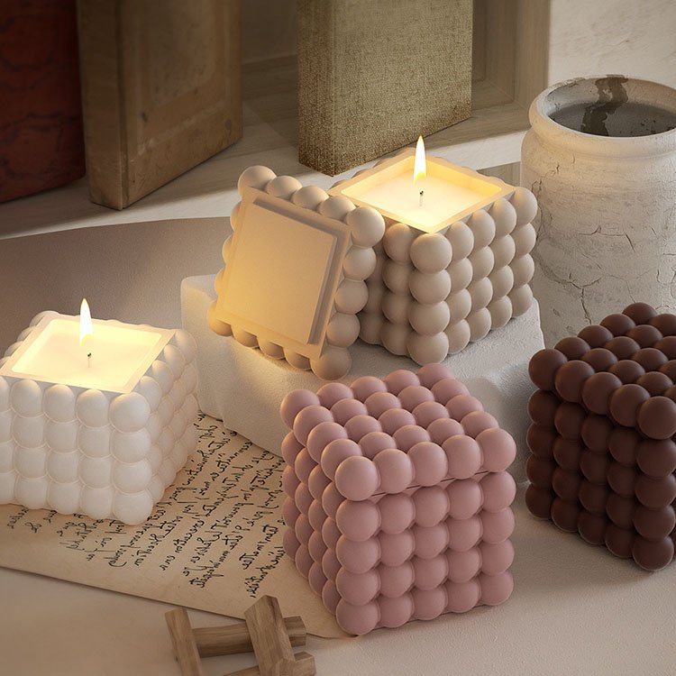 YS Square Bubble Candle Cup Silicone Molds With Lid Soy Wax Candle Container Casting Mould DIY Gypsum Storage Box Making