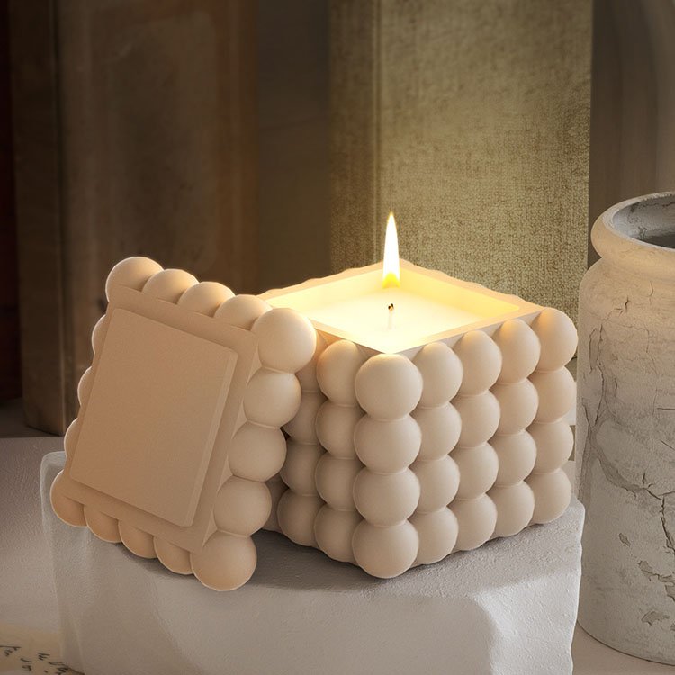 YS Square Bubble Candle Cup Silicone Molds With Lid Soy Wax Candle Container Casting Mould DIY Gypsum Storage Box Making