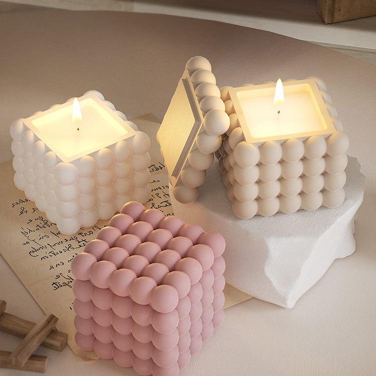 YS Square Bubble Candle Cup Silicone Molds With Lid Soy Wax Candle Container Casting Mould DIY Gypsum Storage Box Making