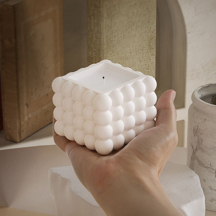 YS Square Bubble Candle Cup Silicone Molds With Lid Soy Wax Candle Container Casting Mould DIY Gypsum Storage Box Making