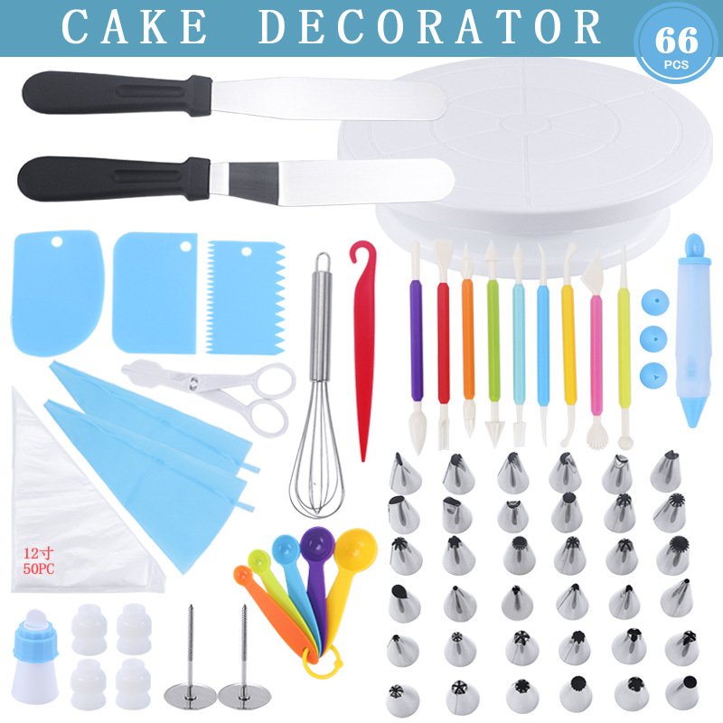 Stainless Steel Cake Sprinkles Edible Decorations Decorating Kit Supplies With Turntable Kitchen Baking Tool Set 66 Pcs