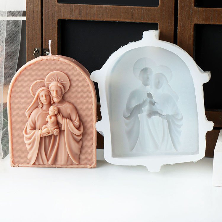 YS Plane Relief Virgin Mary Jesus Silicone Candle Mold Religious Decorations Casting Mould DIY Aromatherapy Candle Making