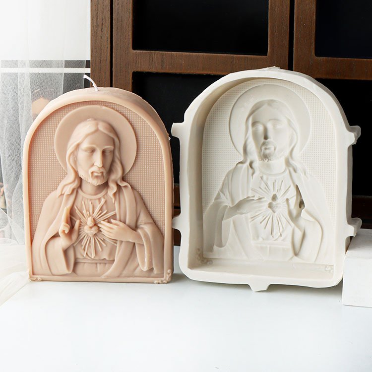 YS Plane Relief Virgin Mary Jesus Silicone Candle Mold Religious Decorations Casting Mould DIY Aromatherapy Candle Making