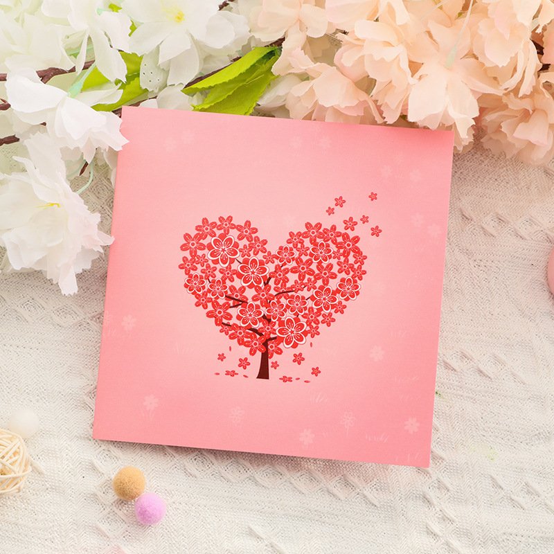 Ychon new arrivals 3D pop up design greeting invitations for girlfriend birthday Valentine's day red heart shape cards