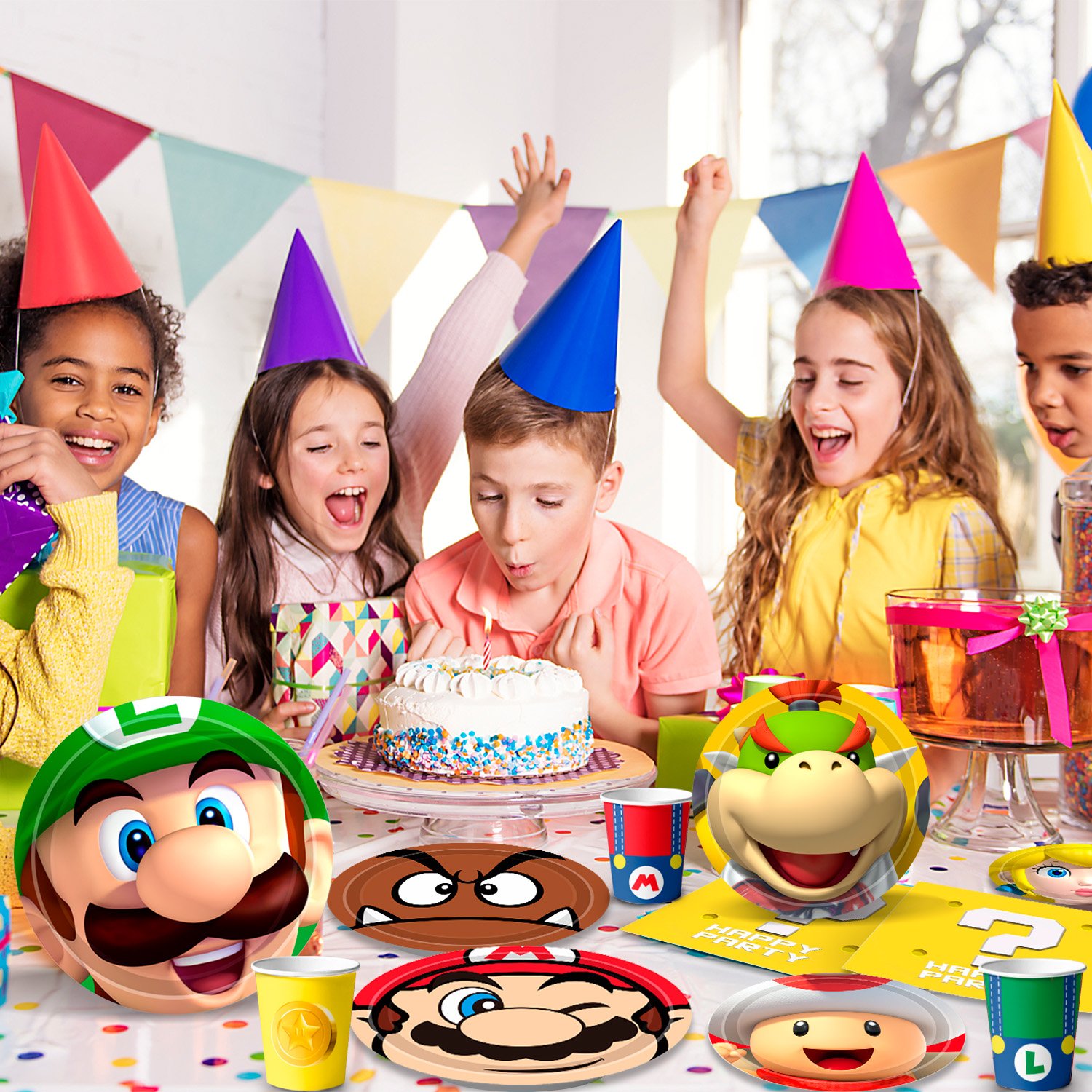 120pcs Cartoon Plates and Napkins Set- 30pcs 9''Cartoon Party Plates, 30pcs 7''Cartoon Cake Plates & 30pcs Cartoon Napkins Cups