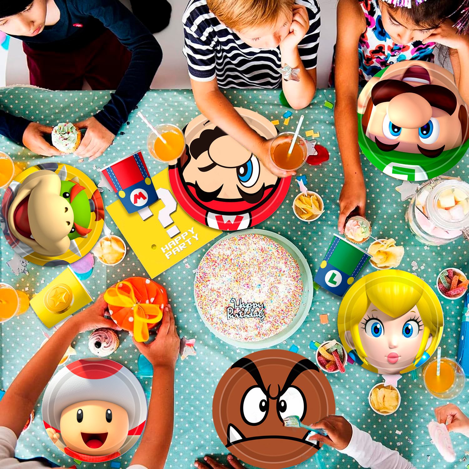 120pcs Cartoon Plates and Napkins Set- 30pcs 9''Cartoon Party Plates, 30pcs 7''Cartoon Cake Plates & 30pcs Cartoon Napkins Cups