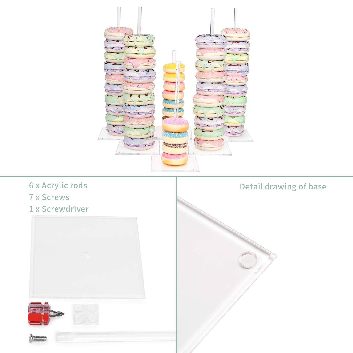 Factory wholesale 6 Pack Clear Doughnut Tower Holder for cake decorating supplies Acrylic Donut Stands for Party Decoration