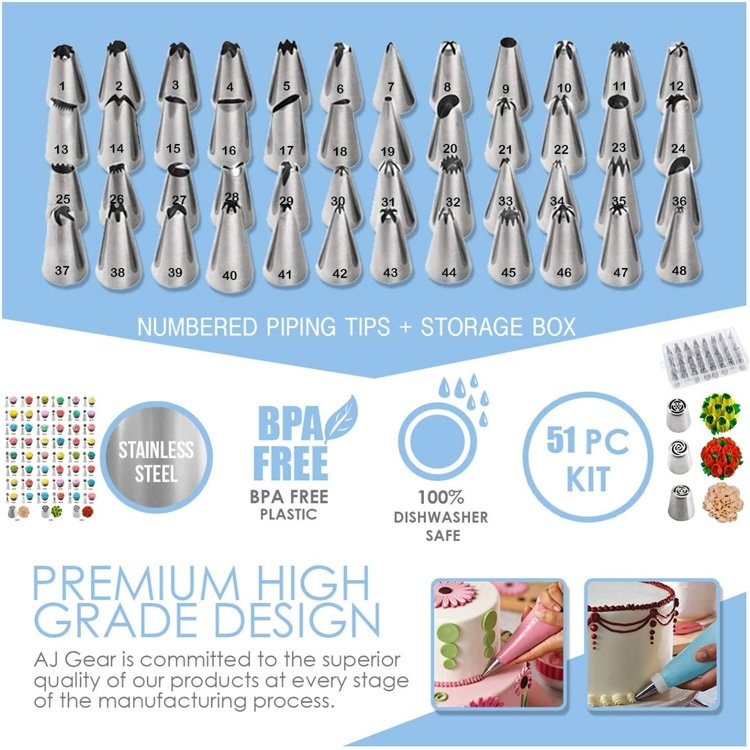 Customizable 210 Pcs Cake Decorating Kit Supplies with Aluminium Alloy Revolving Cake Turntable