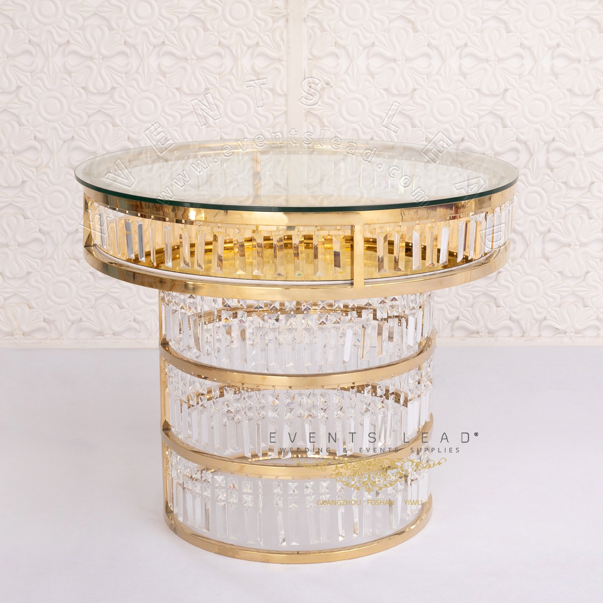 Luxury gold new design stainless steel crystal cake table wedding