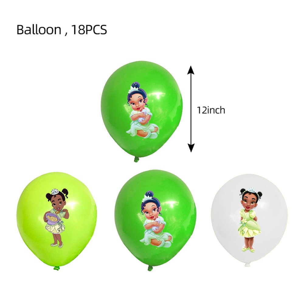 Princess Tiana Party Decoration Kit Happy Birthday Banner Flag Bunting Fog and Princess Latex Balloon Kid's Party Cartoon