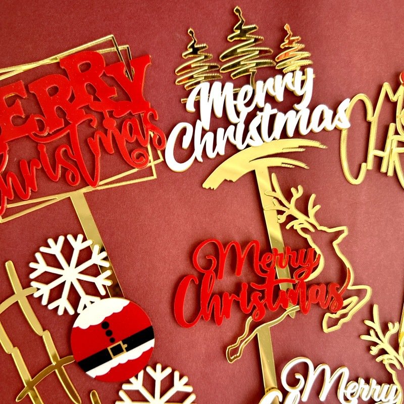 New Arrival Gold Red Happy New Year Cake Topper Acrylic Merry Christmas Cake Decoration 2025 New Year Party Supplies XQA363