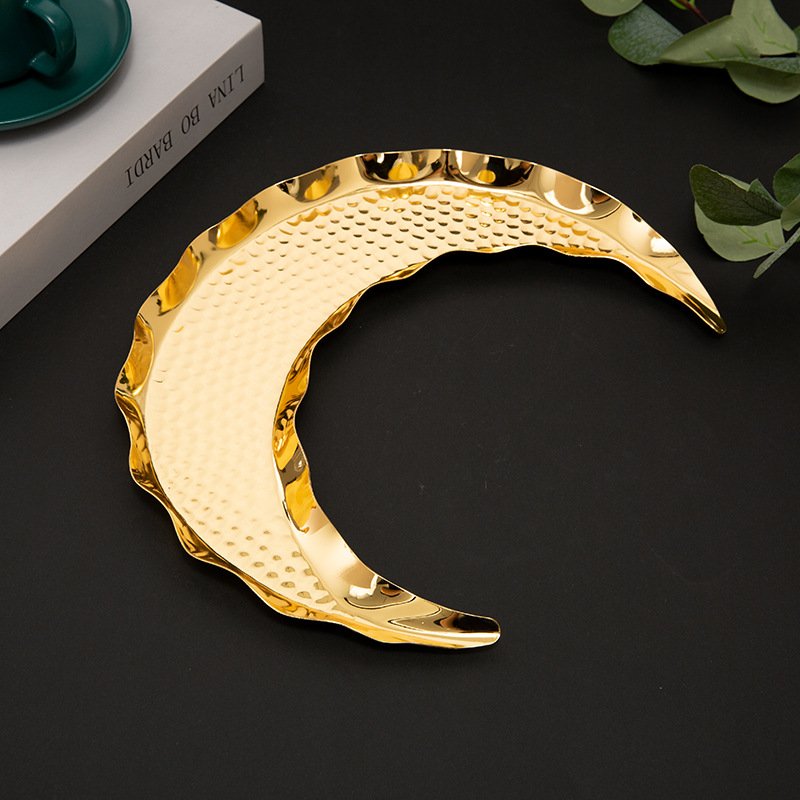 Party Supplies Eid mubarak Moon Shaped Ramadan plate Metal tray fruit cake plate decoration ramadan tray moon