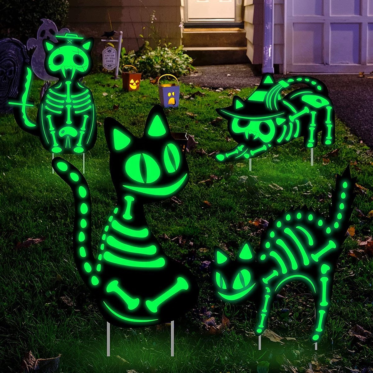 Halloween Decor Pumpkin Spooky Skeleton Tombstone Black Hands Cat Bat Waterproof Lawn Yard Garden Signs for Holiday Theme Party