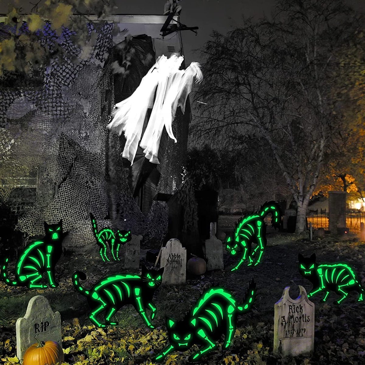Halloween Decor Pumpkin Spooky Skeleton Tombstone Black Hands Cat Bat Waterproof Lawn Yard Garden Signs for Holiday Theme Party