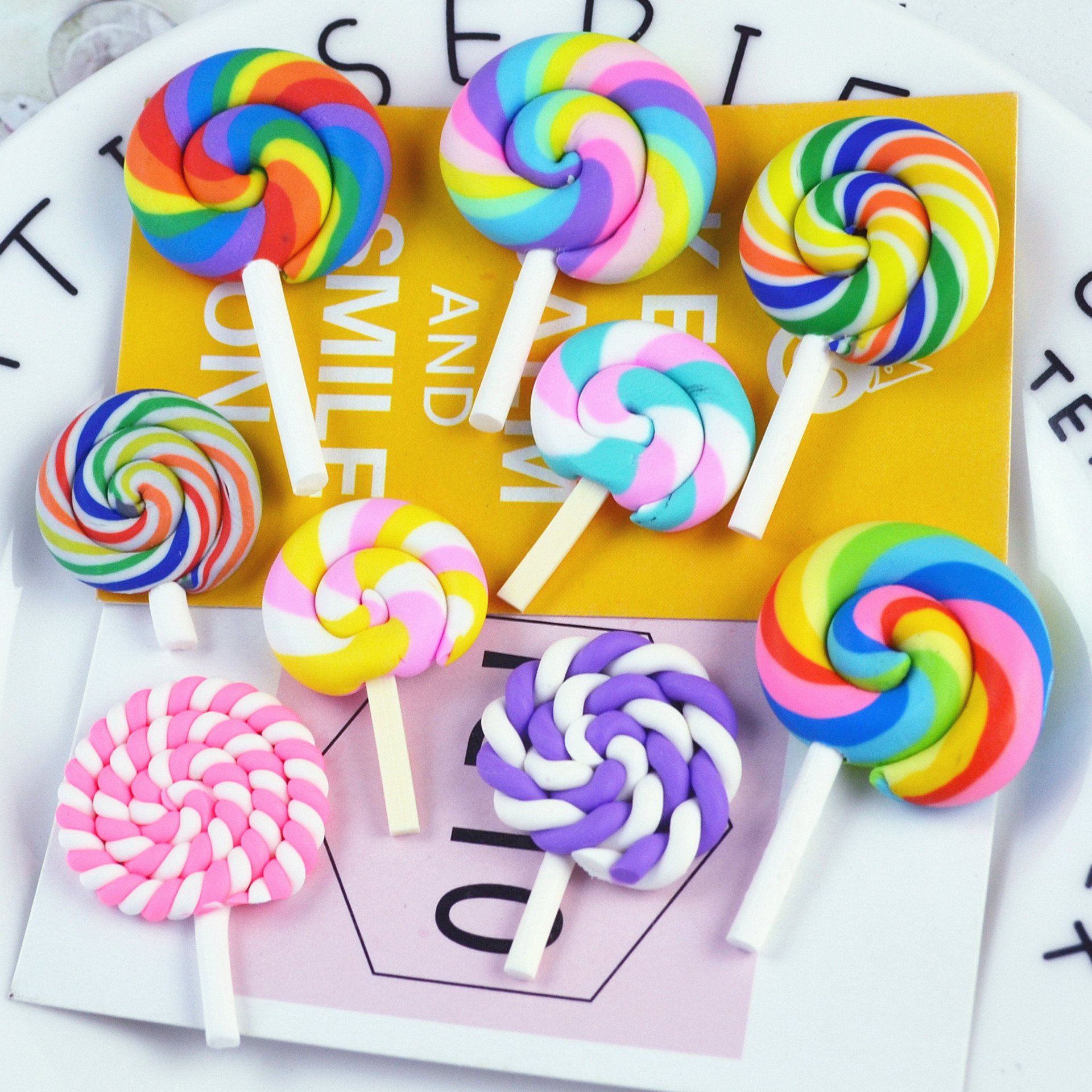 Rainbow Pottery Clay Lollipop Series Miniatures Scrapbooking Supplies Flatback Cabochon Material Embellishment DIY Jewelry