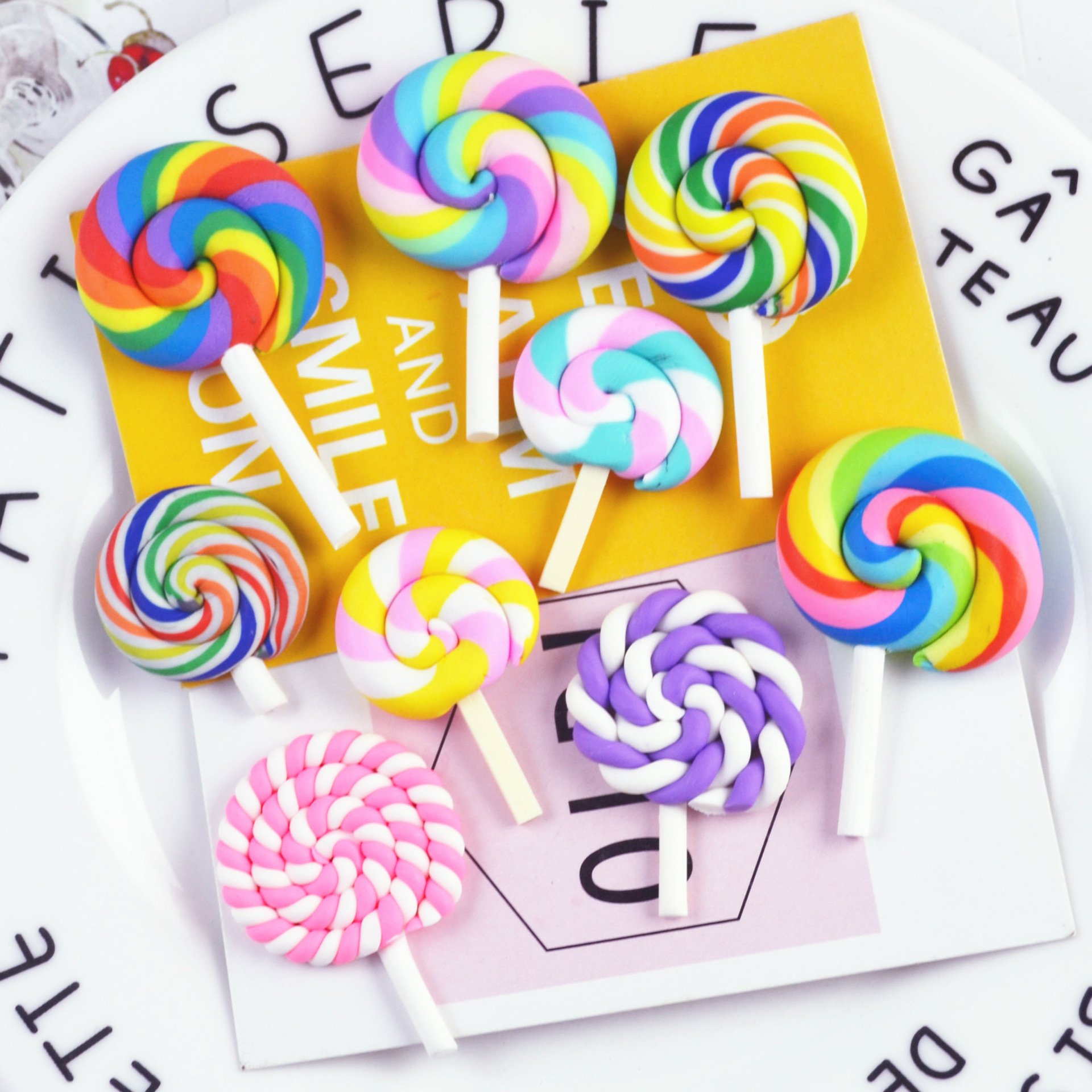Rainbow Pottery Clay Lollipop Series Miniatures Scrapbooking Supplies Flatback Cabochon Material Embellishment DIY Jewelry