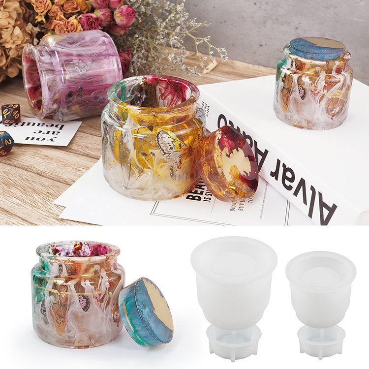 YS DIY Candle Jar Silicone Concrete Plaster Mold Candle Holder with Lid Candle Cup Cement Craft Mould Desktop Decoration Tools