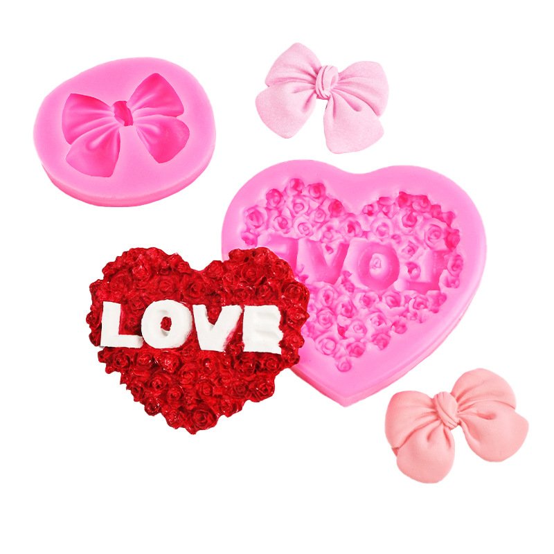 1pcs LOVE Flower Love Bow Silicone Mold Valentine's Day Rose Chocolate Cake Mold Cake Decoration Supplies Baking Tools Wholesale