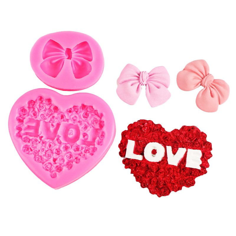 1pcs LOVE Flower Love Bow Silicone Mold Valentine's Day Rose Chocolate Cake Mold Cake Decoration Supplies Baking Tools Wholesale