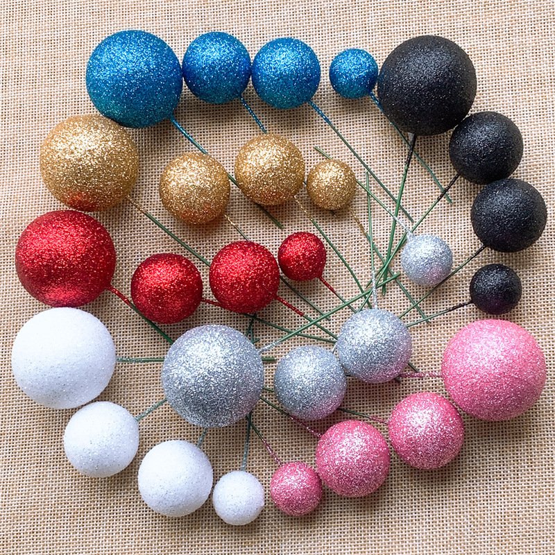2024 hot selling ins style Faux glitter foam ball for birthday cake decorative for factory supplier wholesale