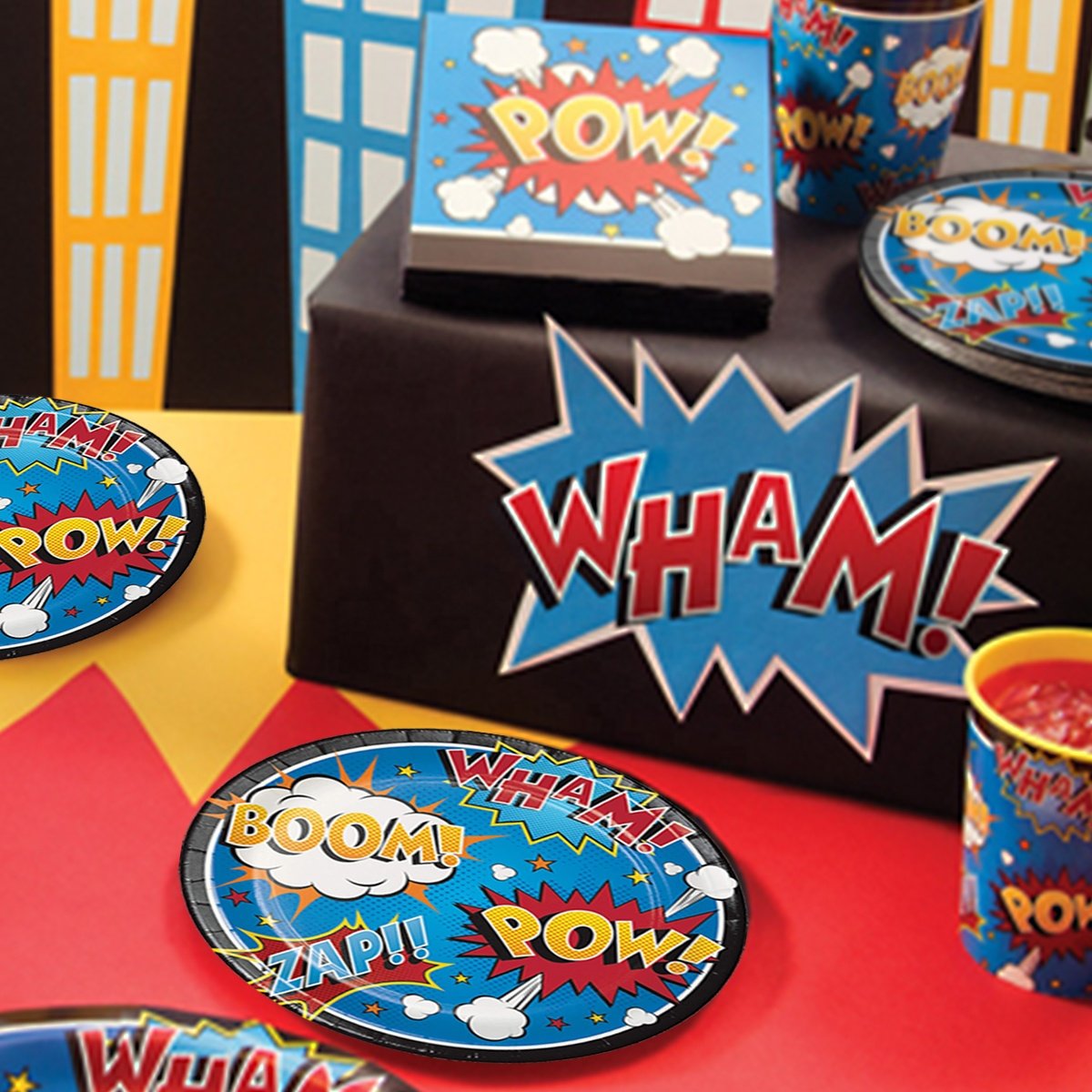 Nicro Super Hero Theme Party Supplies Paper Cup Paper Plate Napkins Cutlery SuperHero Themed Kids Birthday Party Tableware Set