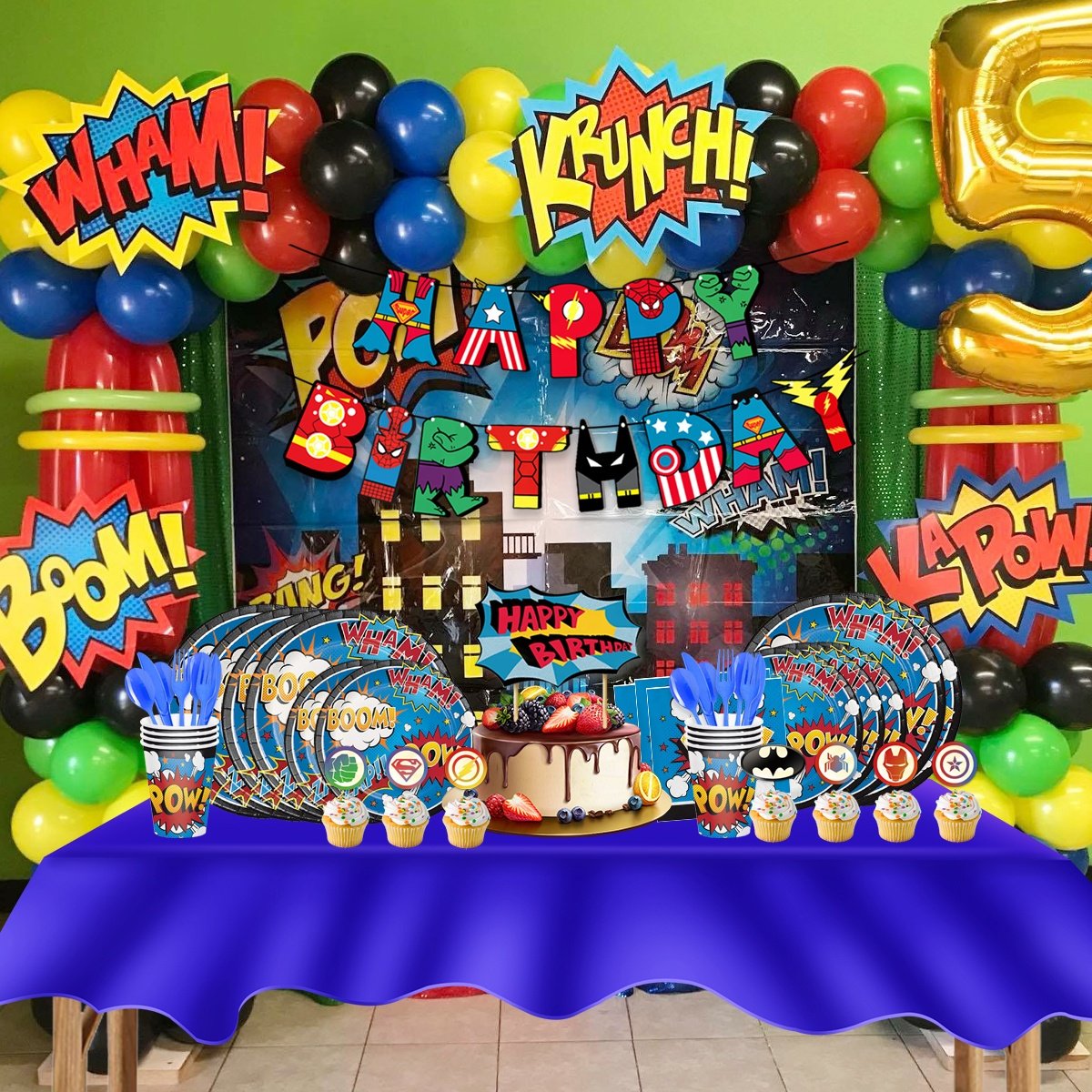 Nicro Super Hero Theme Party Supplies Paper Cup Paper Plate Napkins Cutlery SuperHero Themed Kids Birthday Party Tableware Set