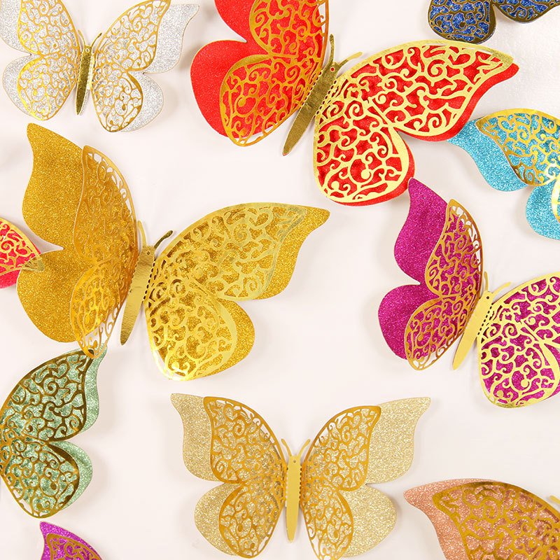 new arrival Double Layer Color Hollow Butterfly 3D Hollow Paper Butterfly Cake Decorating Supplies for Wedding Party Dressing