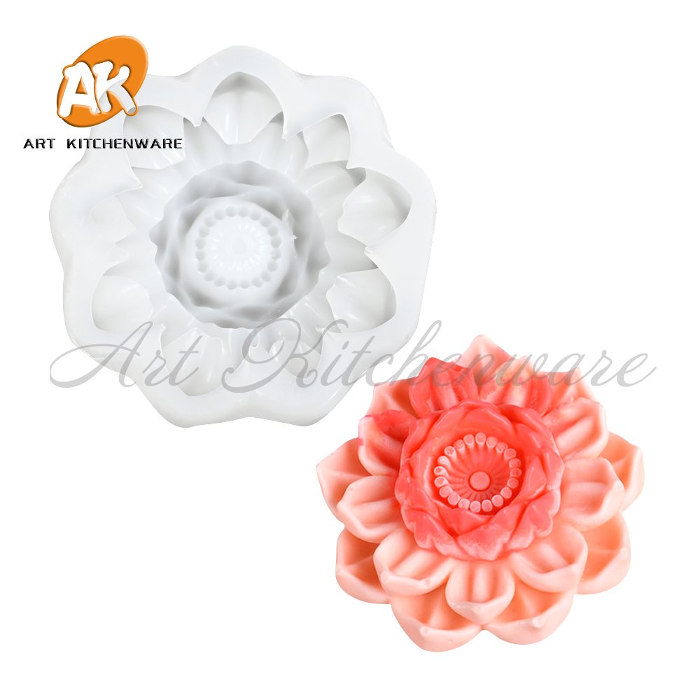 AK Wholesale Lotus Handmade Soap Plaster Silicone Mould for 3d Candles Mold Flower Silicone Fondant Pastry Cake Decorating Molds