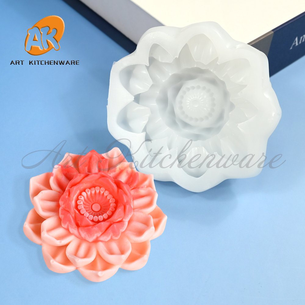 AK Wholesale Lotus Handmade Soap Plaster Silicone Mould for 3d Candles Mold Flower Silicone Fondant Pastry Cake Decorating Molds