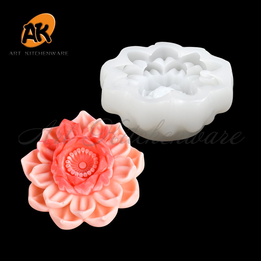 AK Wholesale Lotus Handmade Soap Plaster Silicone Mould for 3d Candles Mold Flower Silicone Fondant Pastry Cake Decorating Molds