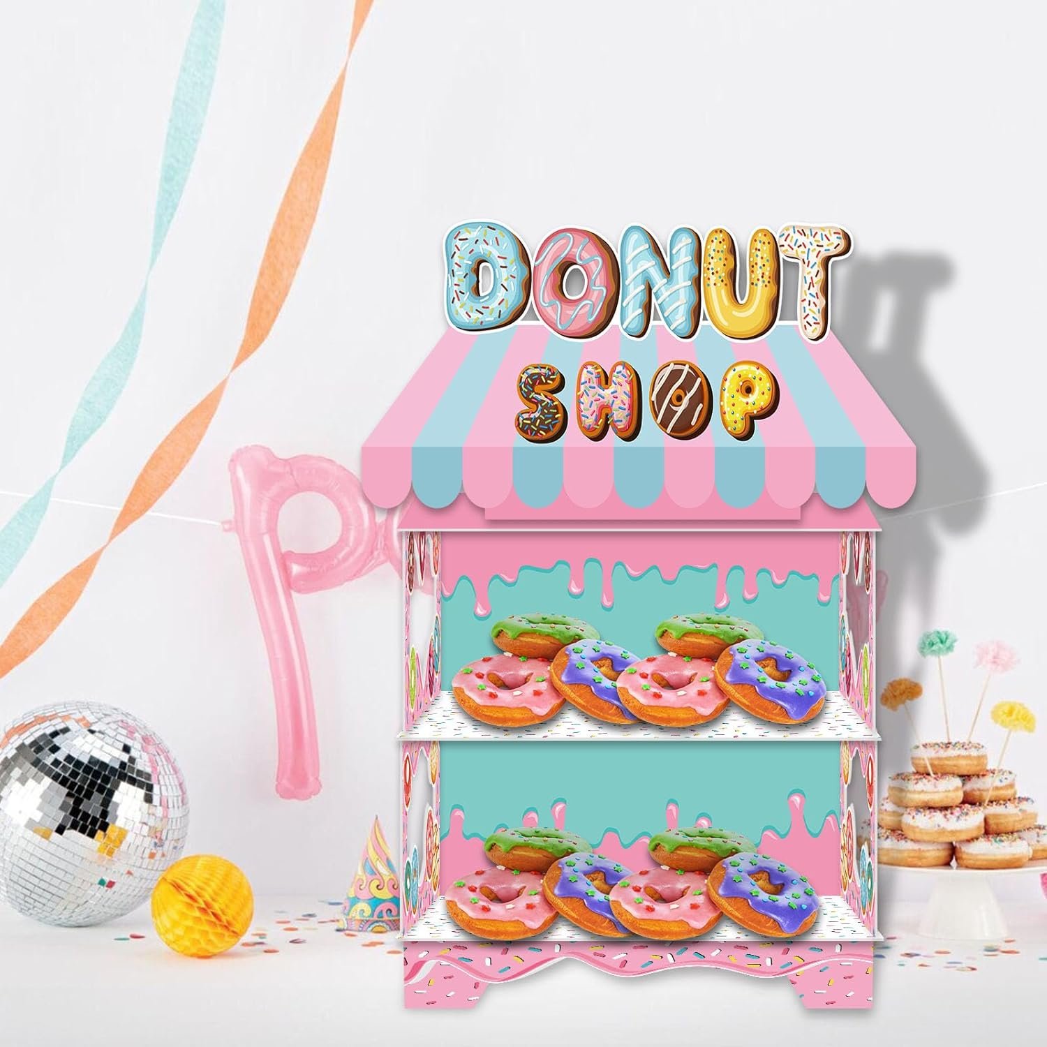 Hot Selling Sweet Donut Design Cake Stand 3 Tier Cupcake Stand Holder for Doughnut Party Decorations