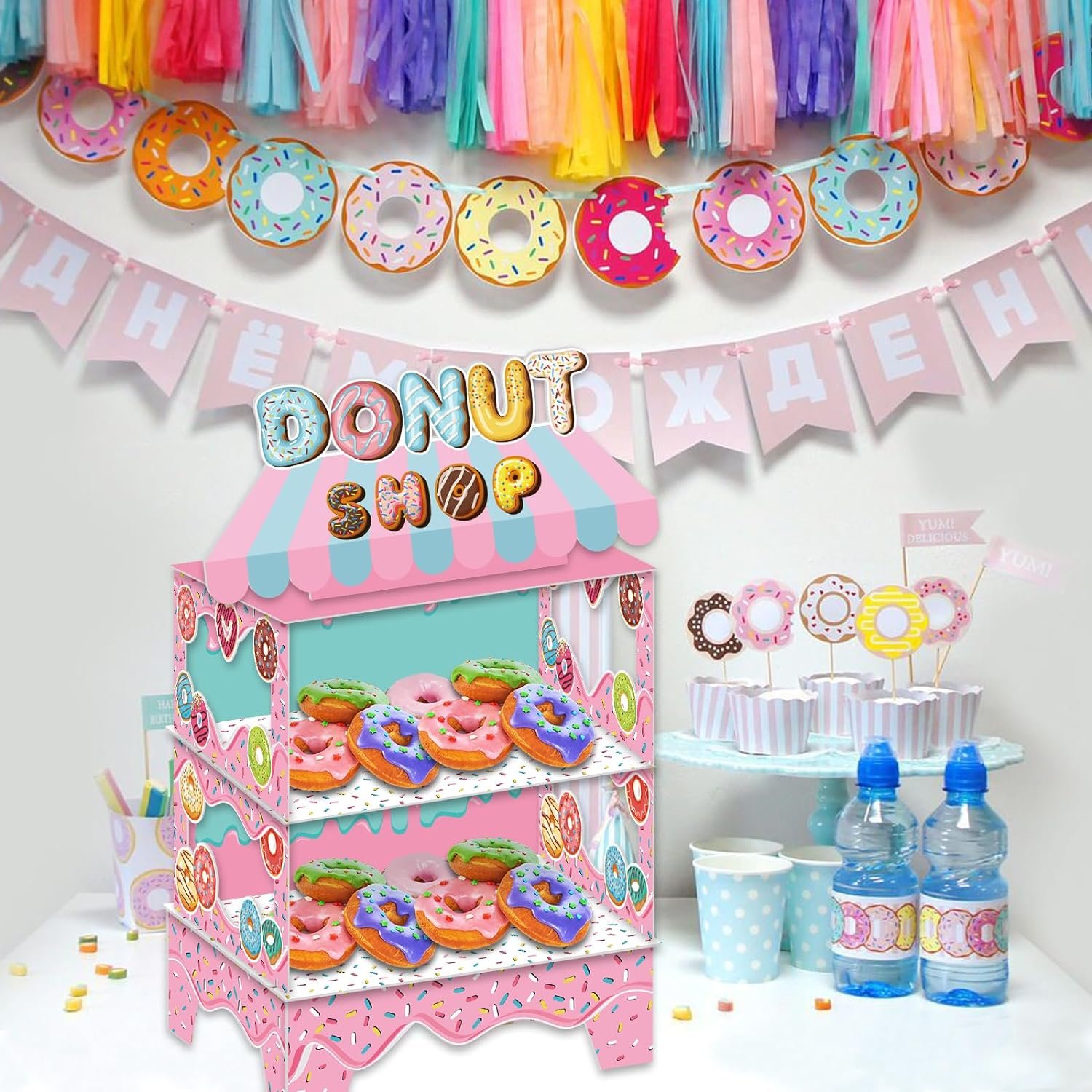 Hot Selling Sweet Donut Design Cake Stand 3 Tier Cupcake Stand Holder for Doughnut Party Decorations