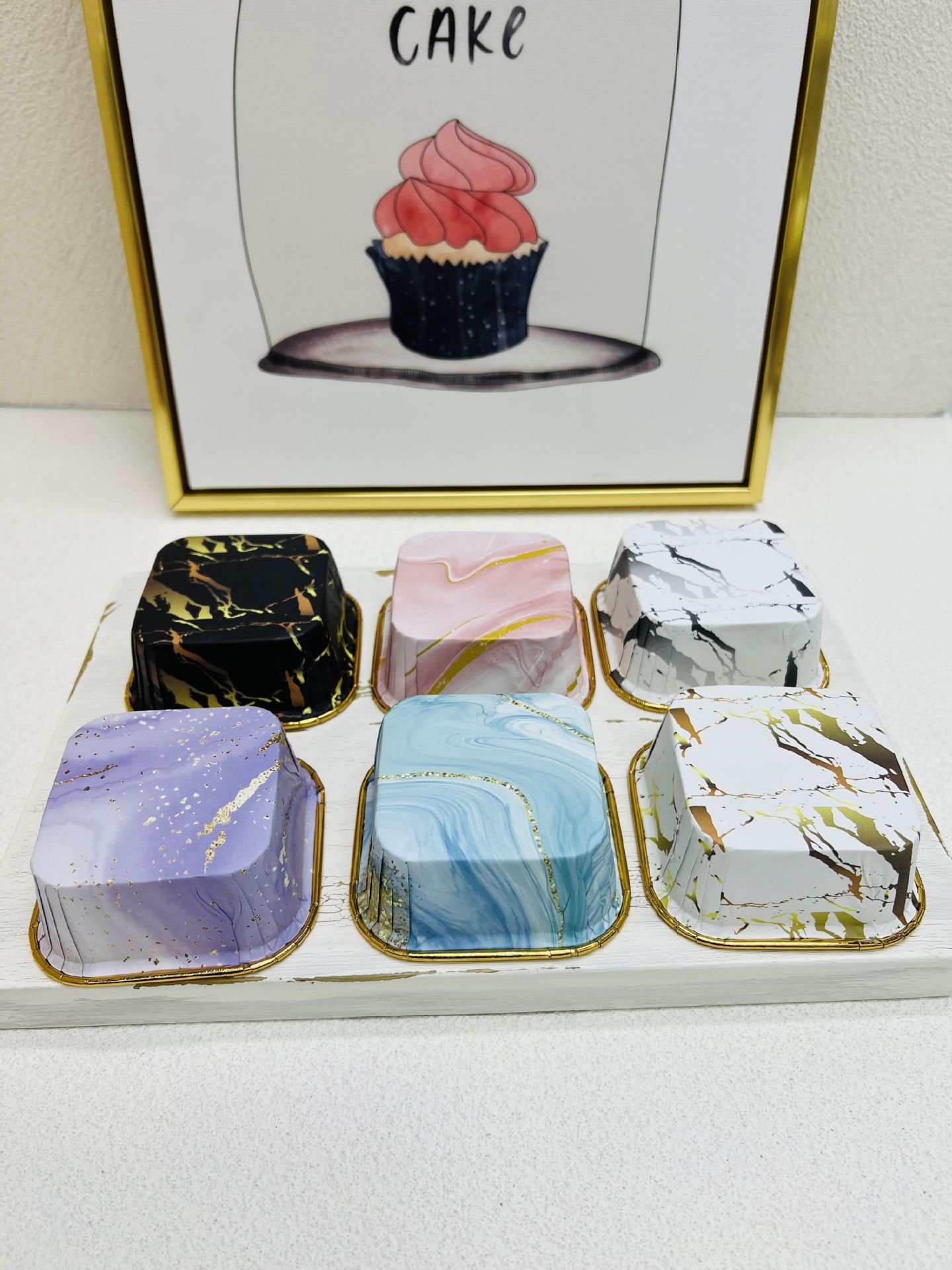 Marble Series Square Baking paper cups-disposable Baking cupcake Dessert Cups Cake Baking supplies for Party Wedding Birthday