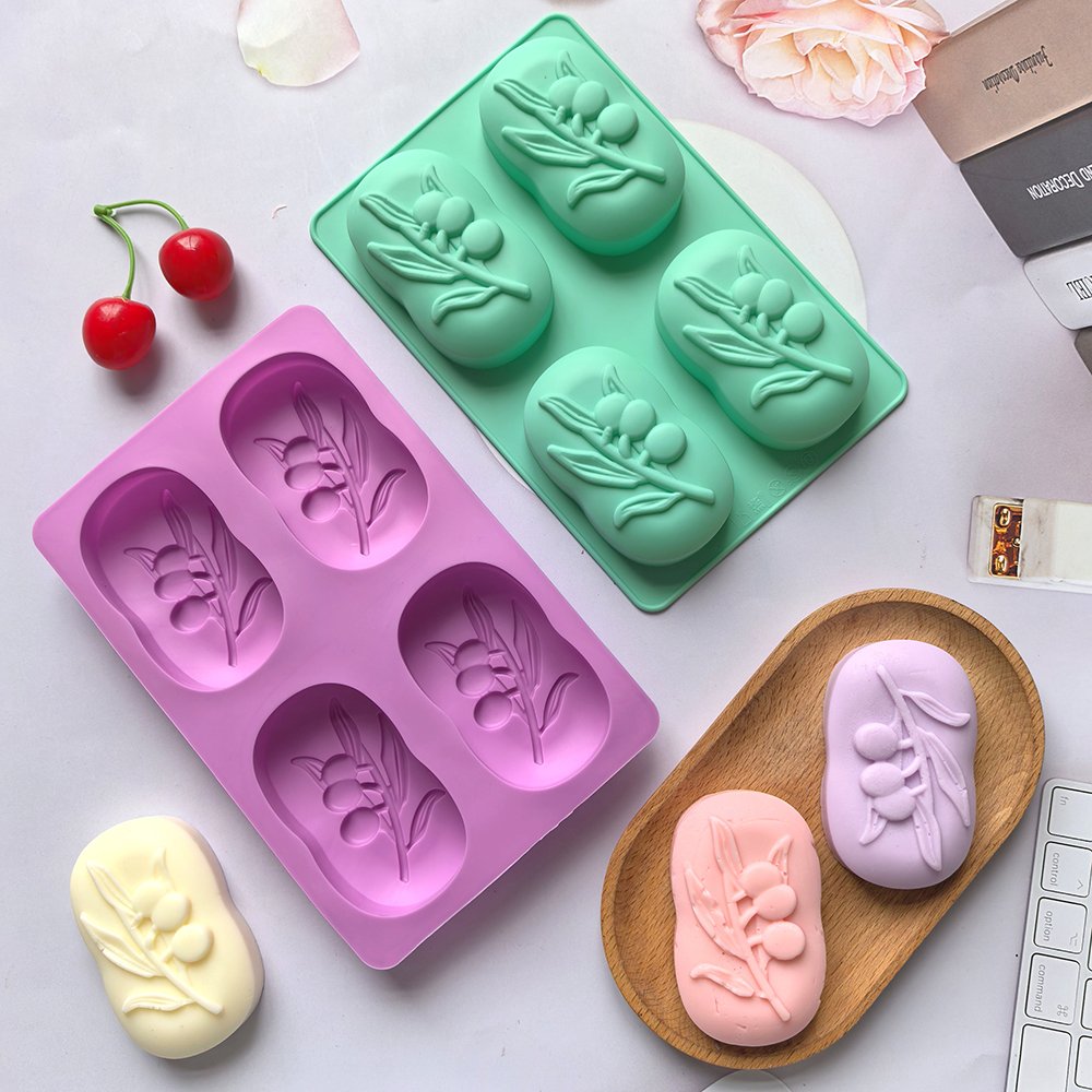 4 Cavities Oval Olive Tree Silicone Soap Mold DIY Soap Making Kits Handmade Cake Candle Mold Gifts Craft Supplies Home Decor