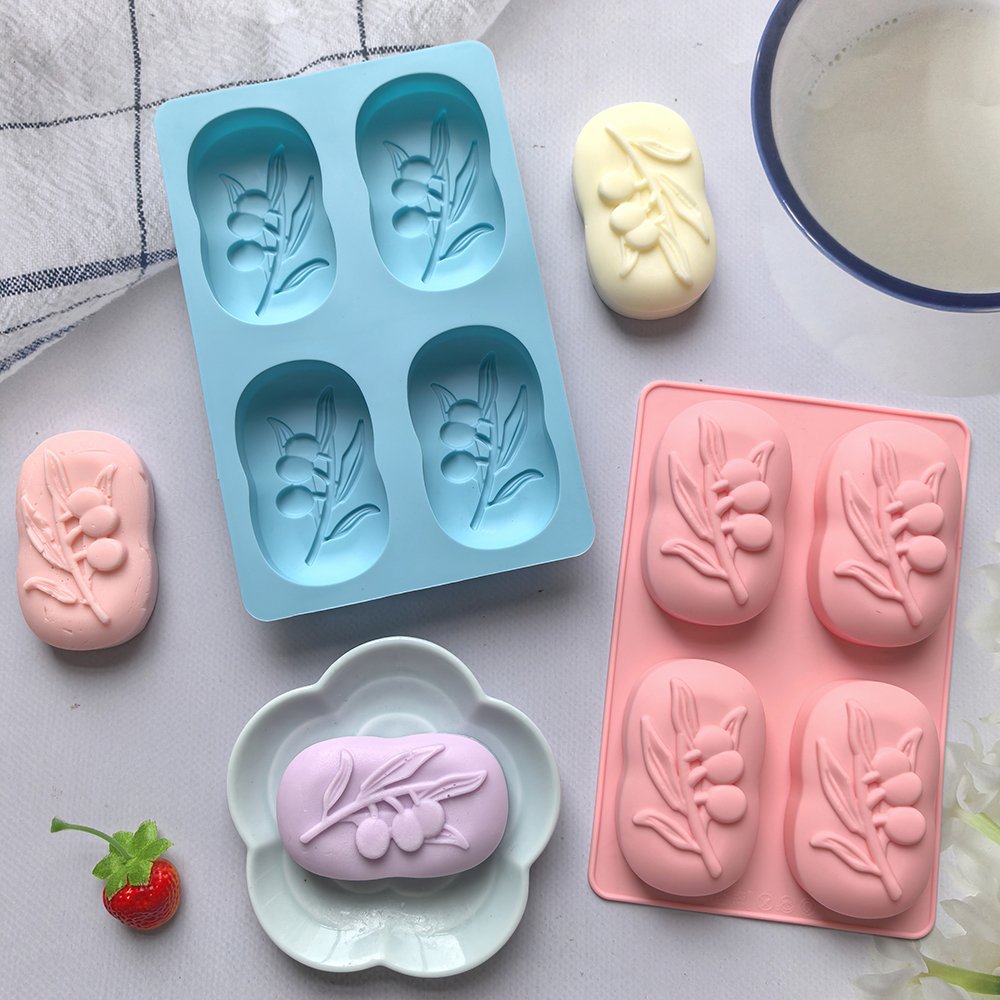 4 Cavities Oval Olive Tree Silicone Soap Mold DIY Soap Making Kits Handmade Cake Candle Mold Gifts Craft Supplies Home Decor