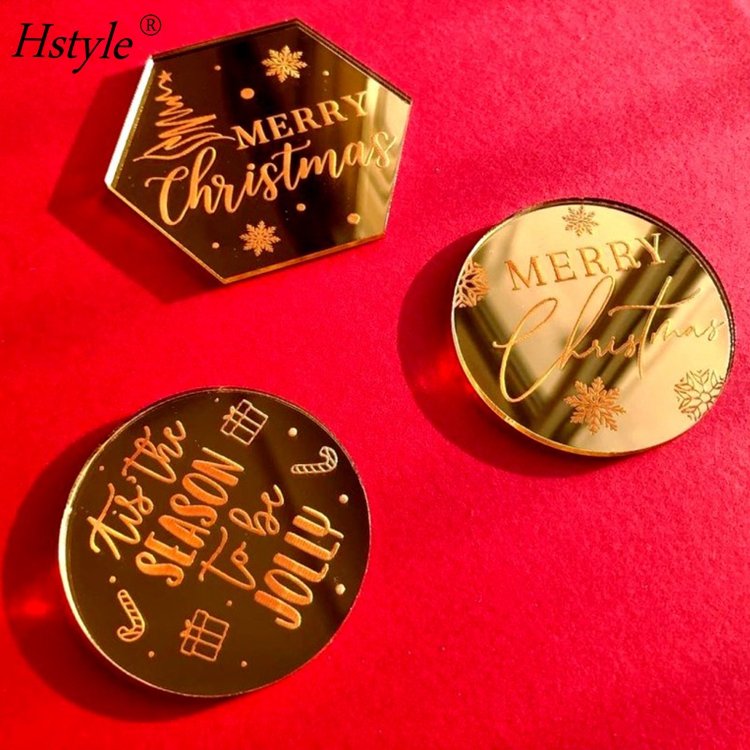 Merry Christmas Mirror Engraved Cake Topper It's The Most Wonderful Time of The Year Cake Toppers for Xmas New Year PQ148