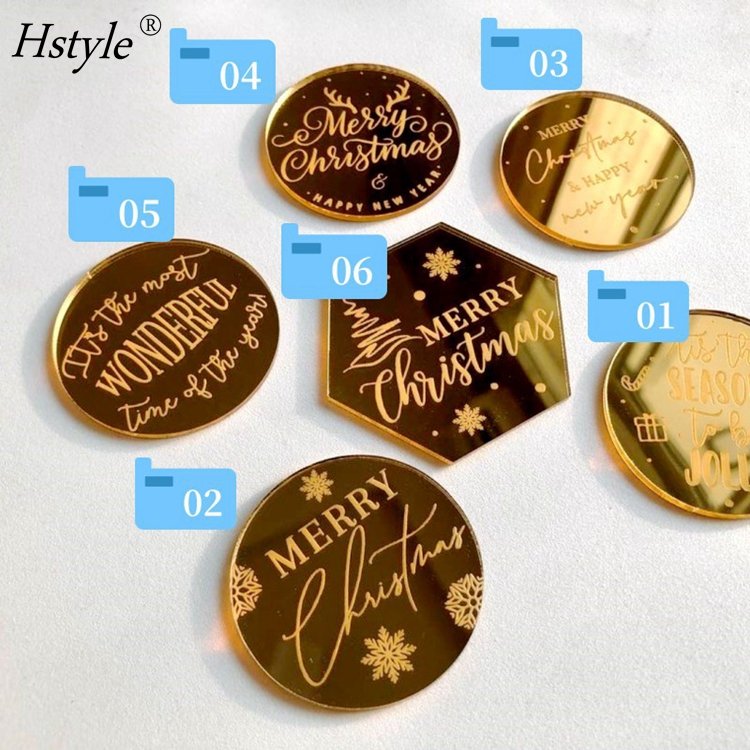 Merry Christmas Mirror Engraved Cake Topper It's The Most Wonderful Time of The Year Cake Toppers for Xmas New Year PQ148