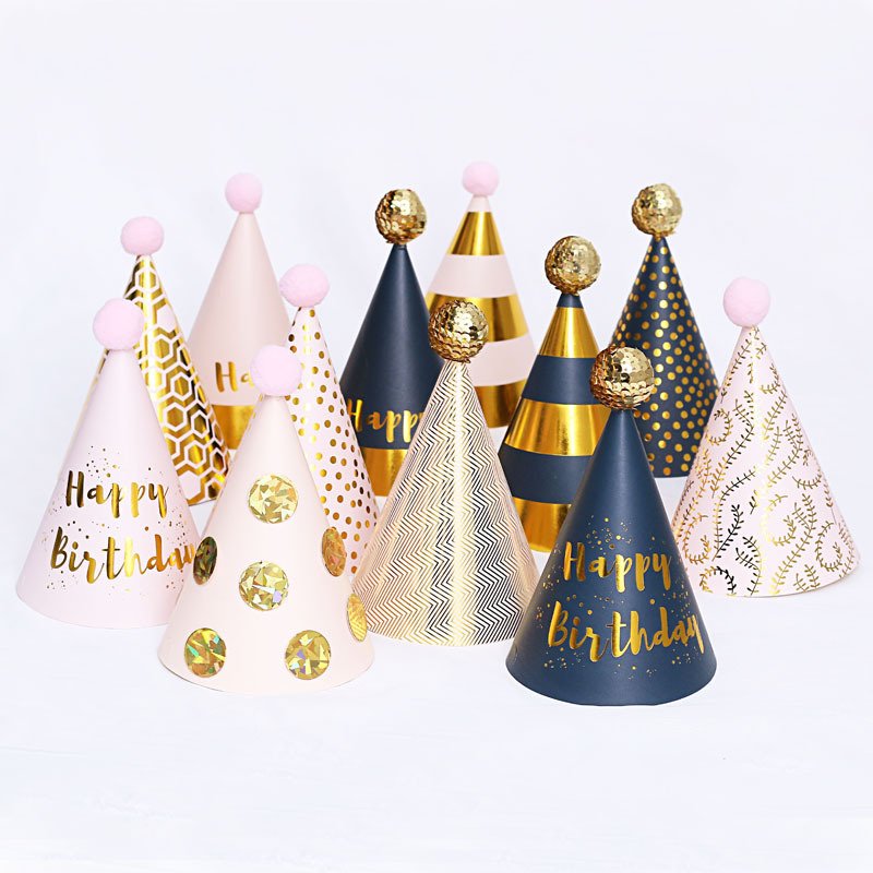 Colorful Paper Birthday Hats Cone-Shaped Celebration Headwear Birthday Party Decorations Supplies