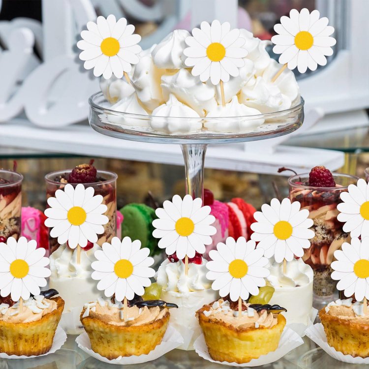 24pcs /set Daisy Flower Cake Picks Groovy Flower Cake Decorations