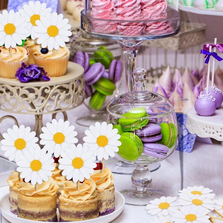 24pcs /set Daisy Flower Cake Picks Groovy Flower Cake Decorations