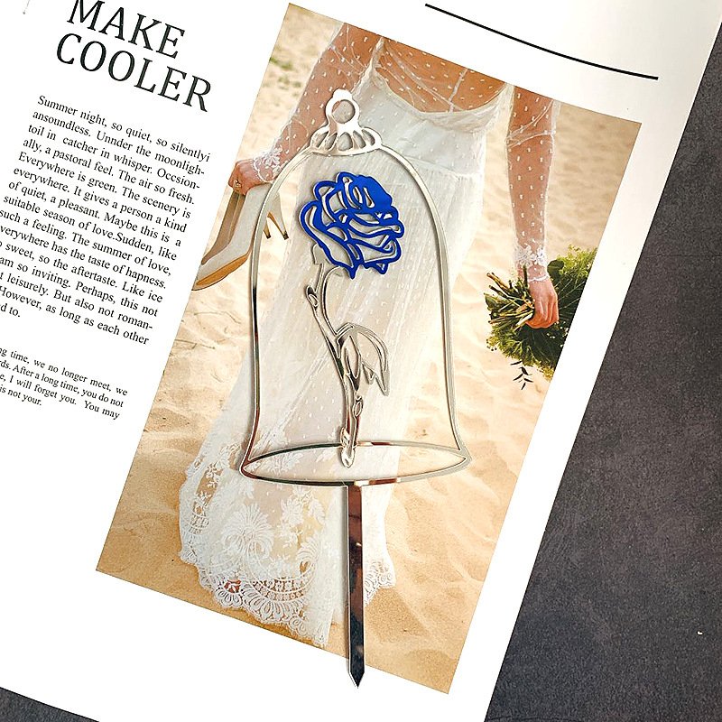 wholesale 2024 new rose love cake decorating Valentine day gold silver rose flower acrylic cake decorating toppers
