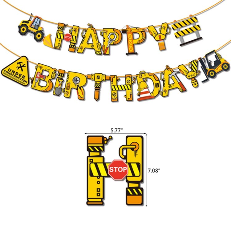 Engineering Vehicle Birthday Theme Cake Topper Latex Balloon Set Kids Party Excavator Banner Party Decoration Supplies X4045