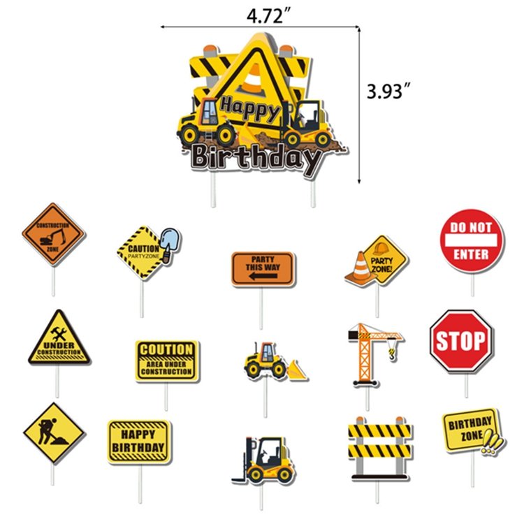 Engineering Vehicle Birthday Theme Cake Topper Latex Balloon Set Kids Party Excavator Banner Party Decoration Supplies X4045