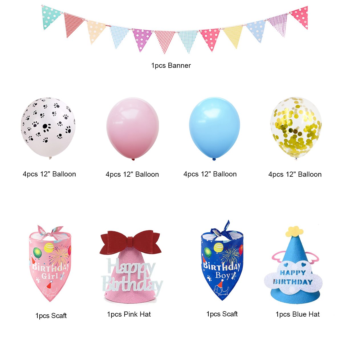 Nicro Dog Party Decorations Hat Happy Birthday Banner Paper String Cake Topper Latex Balloon Dog Birthday Party Supplies