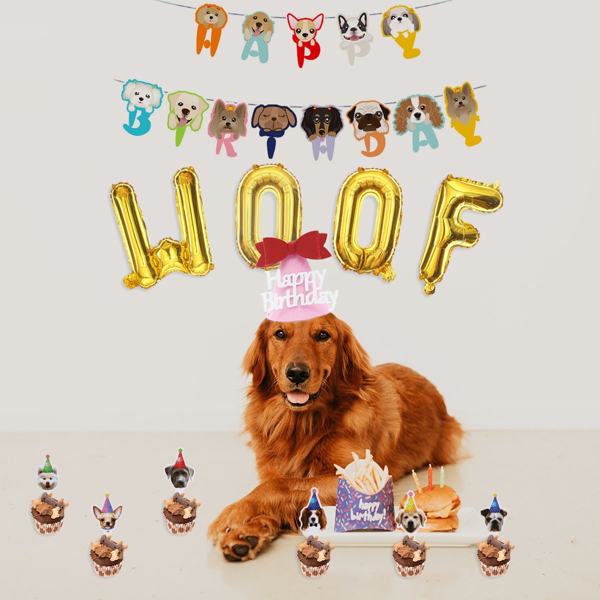 Nicro Dog Party Decorations Hat Happy Birthday Banner Paper String Cake Topper Latex Balloon Dog Birthday Party Supplies