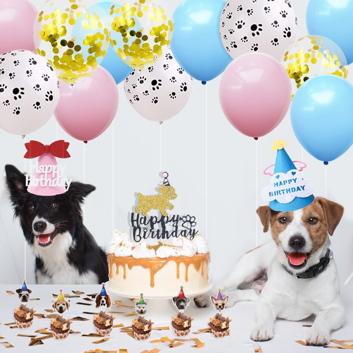 Nicro Dog Party Decorations Hat Happy Birthday Banner Paper String Cake Topper Latex Balloon Dog Birthday Party Supplies