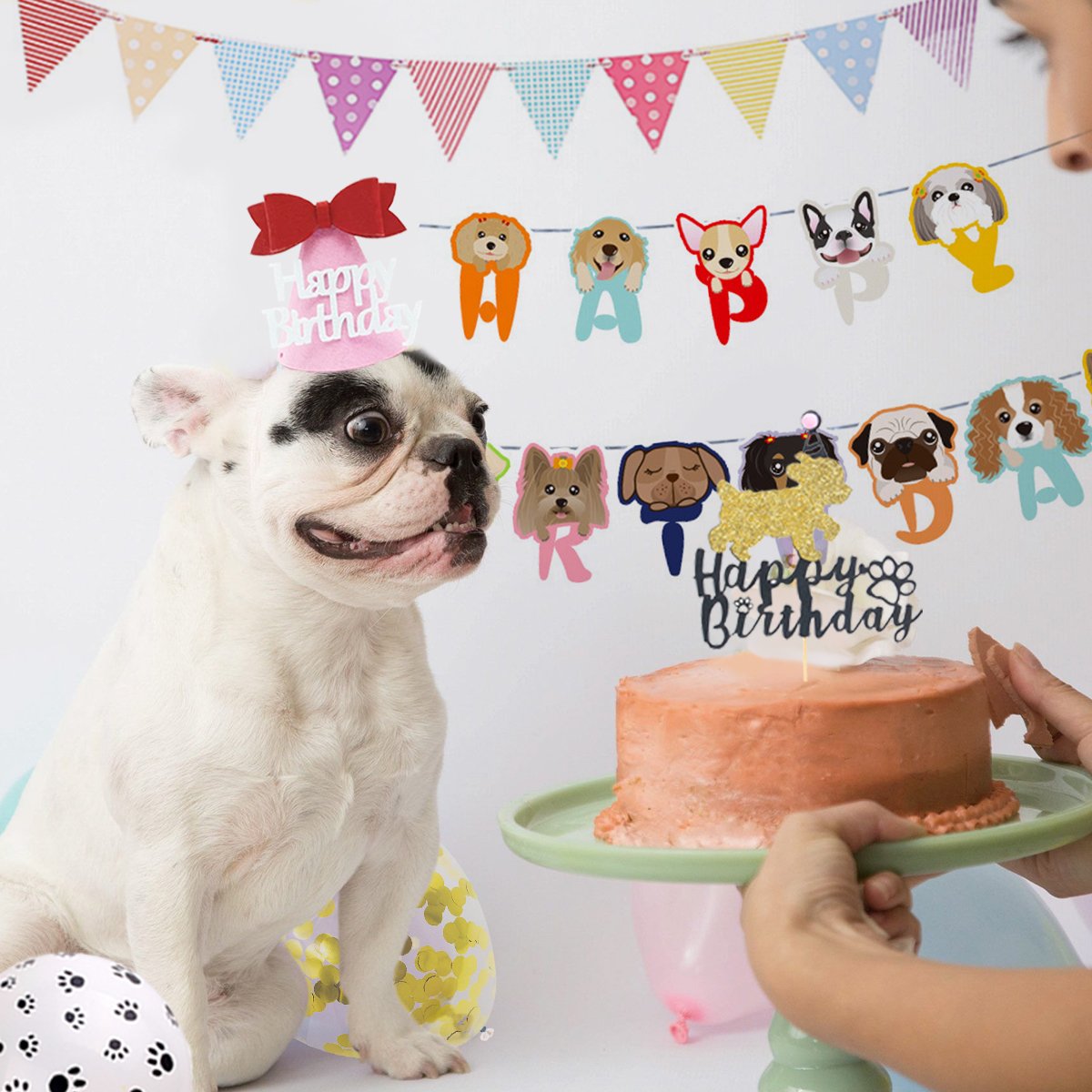 Nicro Dog Party Decorations Hat Happy Birthday Banner Paper String Cake Topper Latex Balloon Dog Birthday Party Supplies