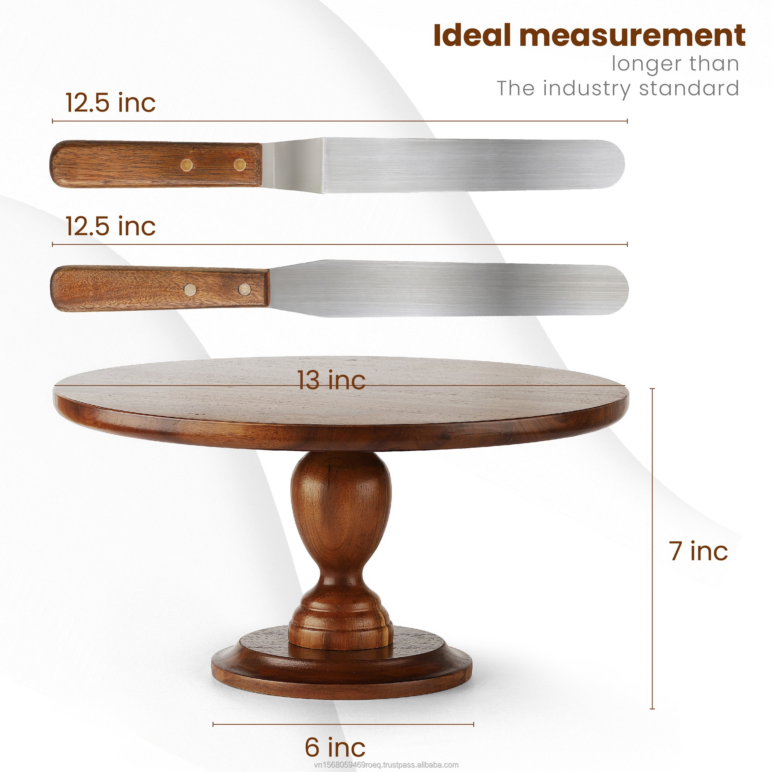Elegant Wooden Cake Stand Acacia Display Stand with 2 Spatula Baking Accessories for Wedding Party Event Decoration